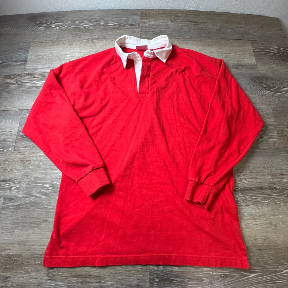 Vtg Front Row Rugby Shirt Mens XL Red Long Sleeve Cotton Collared Preppy FR100